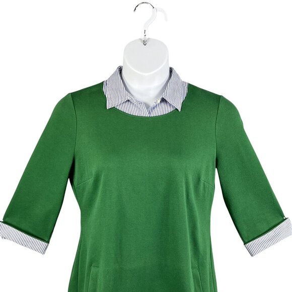 Talbots Womens M Green Stripe Collared Polo Pique Dress Pockets Academia Preppy - Picture 3 of 16